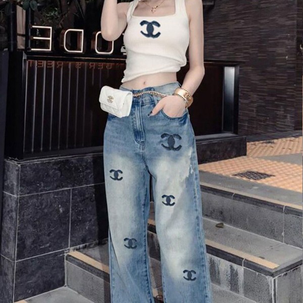 Chanel シャネル ジーパン 韓国風ハイブランド夏 涼しい ズボン レディースファッションシンプルブランドパロディ服ウェア ワイドパンツ ジーパン春秋 